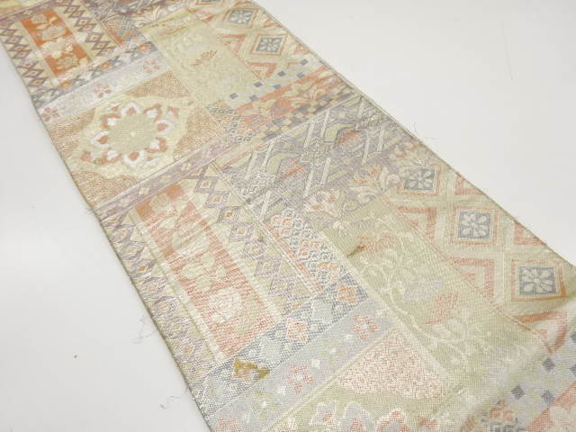 JAPANESE KIMONO / ANTIQUE FUKURO OBI / SILK / SAGA NISHIKI / WOVEN FLOWER